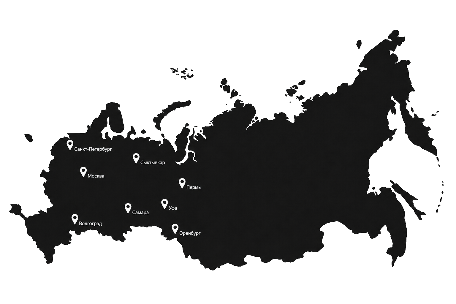 Карта России с городами, где продаётся Вереск